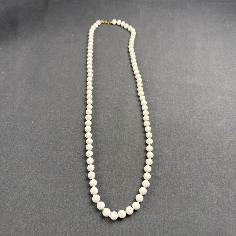 Monet Hand Knotted Milk Glass Strand 6 Mil 28” Beaded Necklace Vintage
